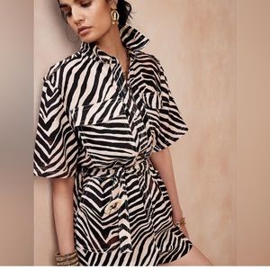 Banana Republic Safari Zebra Print Linen Romper